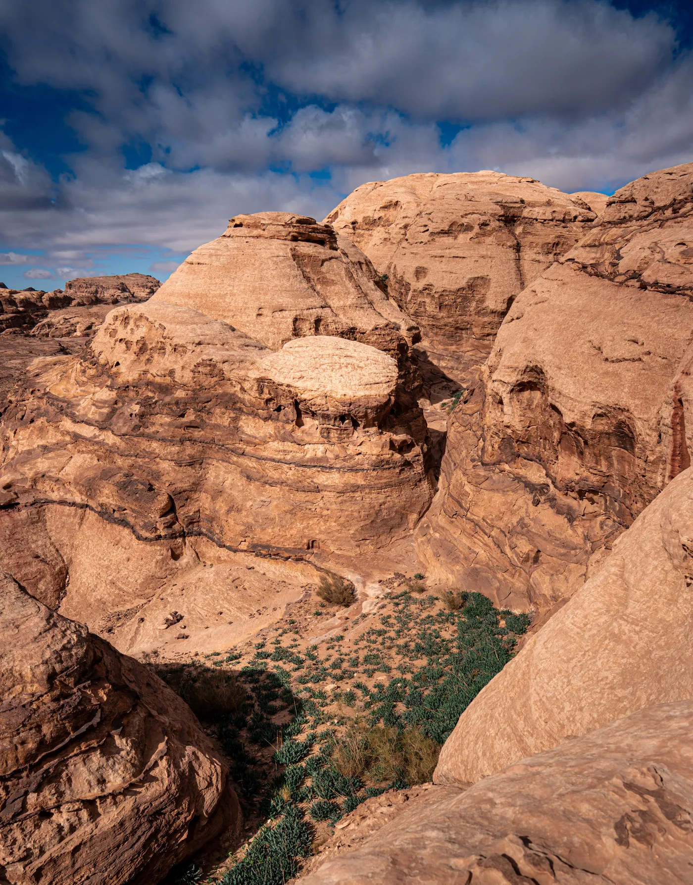 Carved tombs and rock architecture deep inside the Petra archaeological site
