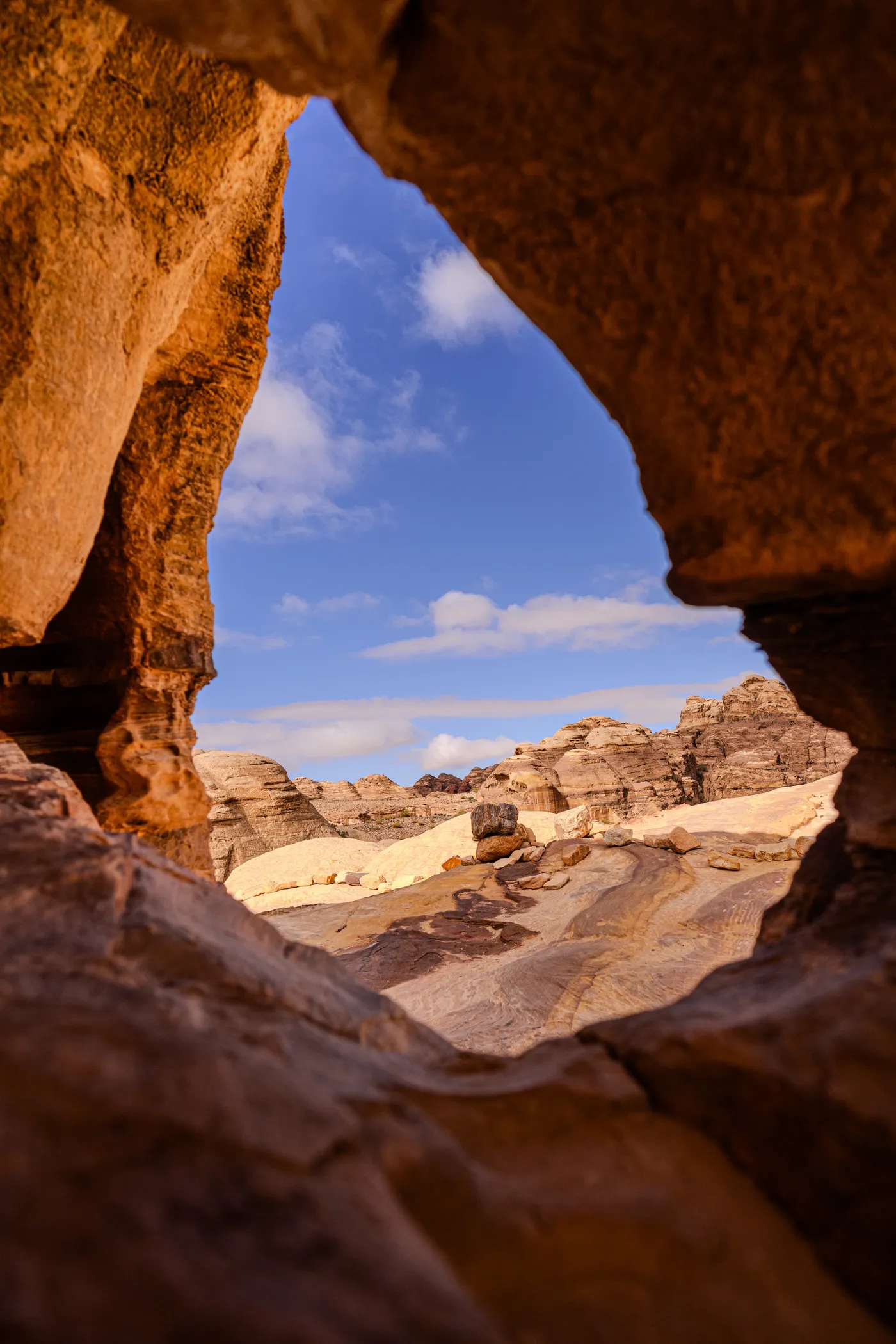 Desert landscape and ancient structures in the far reaches of Petra